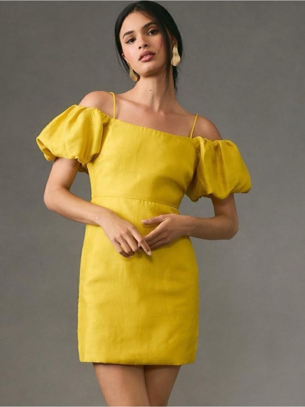 Anthropologie Let Me Be Slim Off The Shoulder Puff Sleeves Mini Dress
